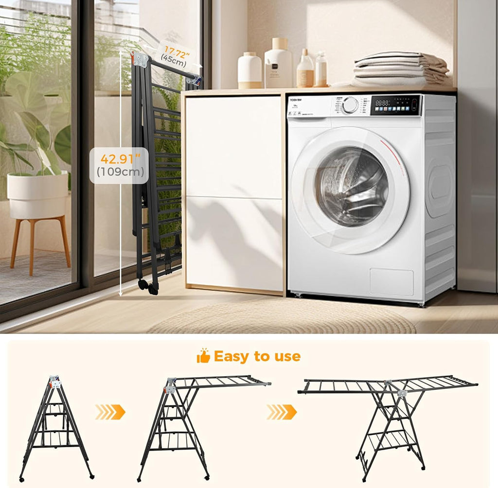 Foldable Standing Clothes Rack, 3-Tier Drying Hanger, for 30+ Pcs