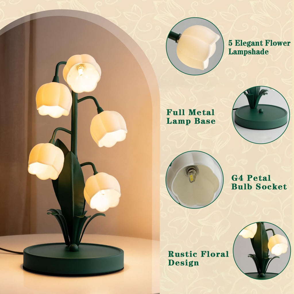 WERFOP Vintage Lily of the Valley Flower Table Lamp