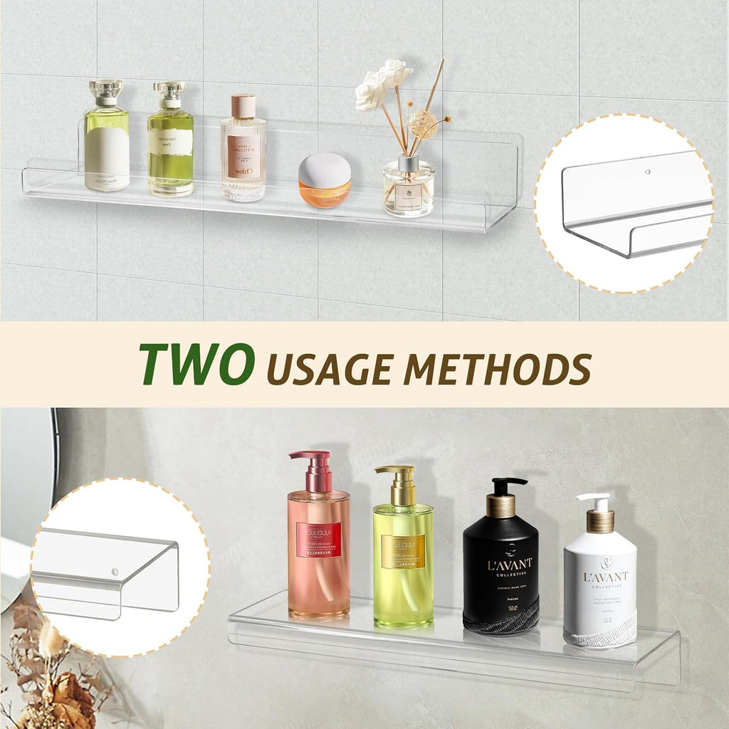 AMEITECH Acrylic Floating Shelves for Wall 6 Pack, 15" Acrylic Shelves for Room Decor, Book Shelf for Kids, Clear Hanging Display Shelf Organizer for Kitchen, Bedroom, Bathroon Organizers and Storage