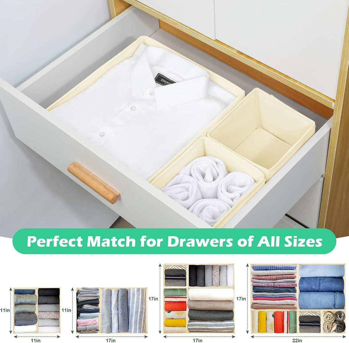 Drawer Clothing Organizer 16-Pack,Beige Underwear Dividers