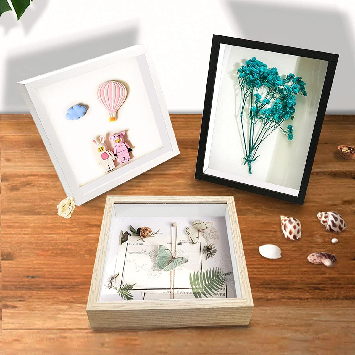 8x10 Shadow Box Frame Display Case, Wood with Plexiglass, Display Case Box for Memorabilia, Medal, Crafts,Tickets and Photos, Picture Frame for Wall and Tabletop (White, 8x10)