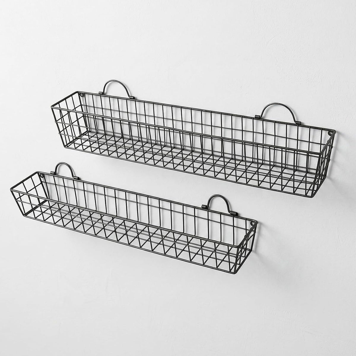 MyGift 2pcs 30-Inch Wire Baskets for Storage and Organization, Rustic Black Wall Mounted Metal Display Racks