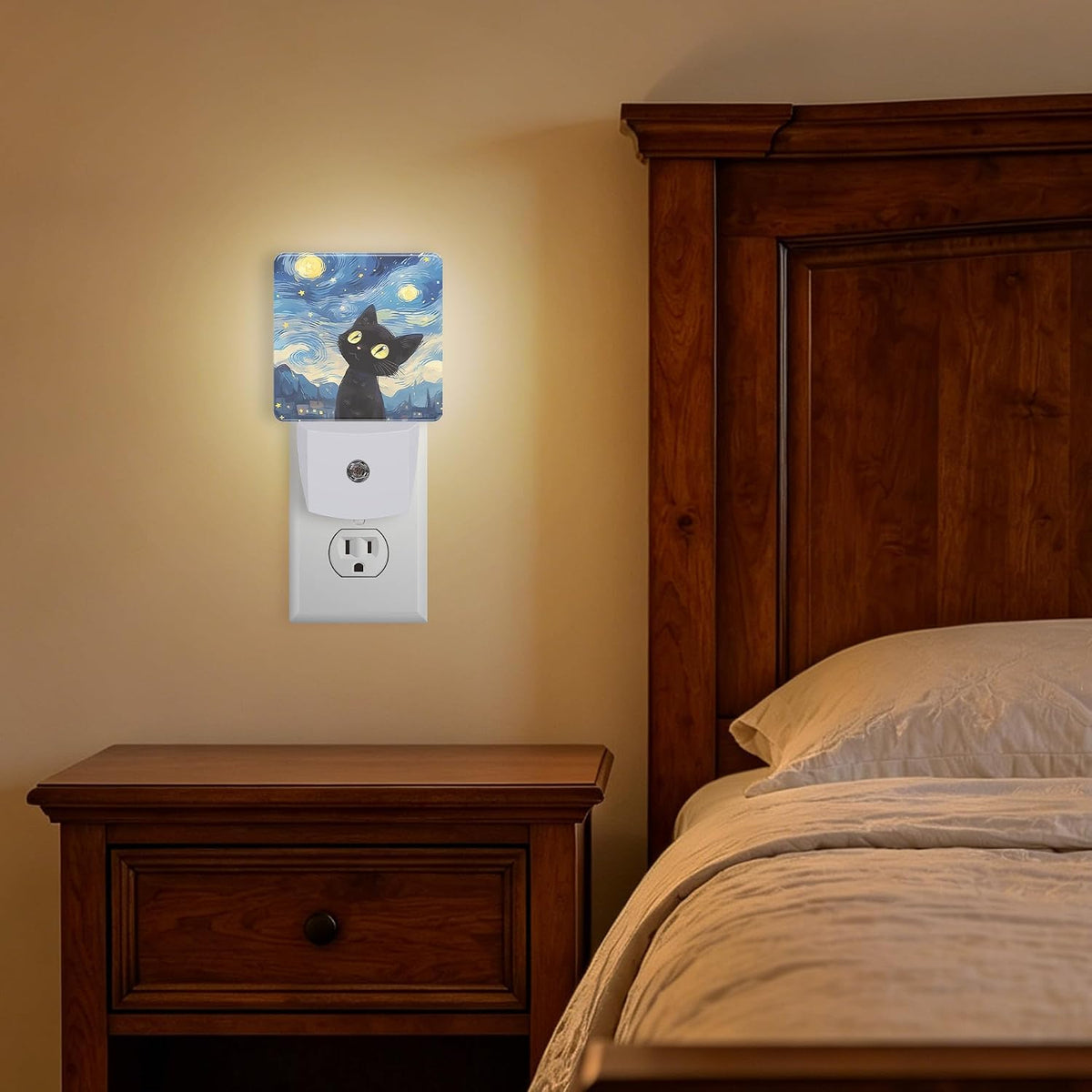 Night Lights Plug into Wall, Starry Night Black Cat Night Light with Dusk to Dawn Smart Sensor for Bedroom Bathroom Hallway Kitchen, Led Nightlights for Boys Girls Women Men