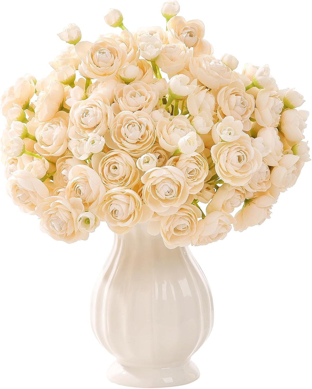 U'Artlines Mini Ranunculus Artificial Flowers Bouquet 20 PCS Creamy