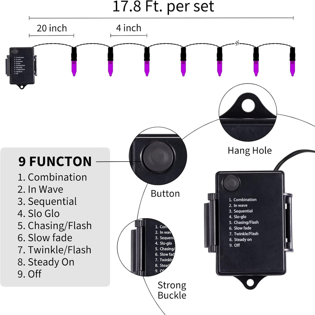 Halloween Battery Operated String Lights, 2 Pack 17.8 Feet 50 LED Purple