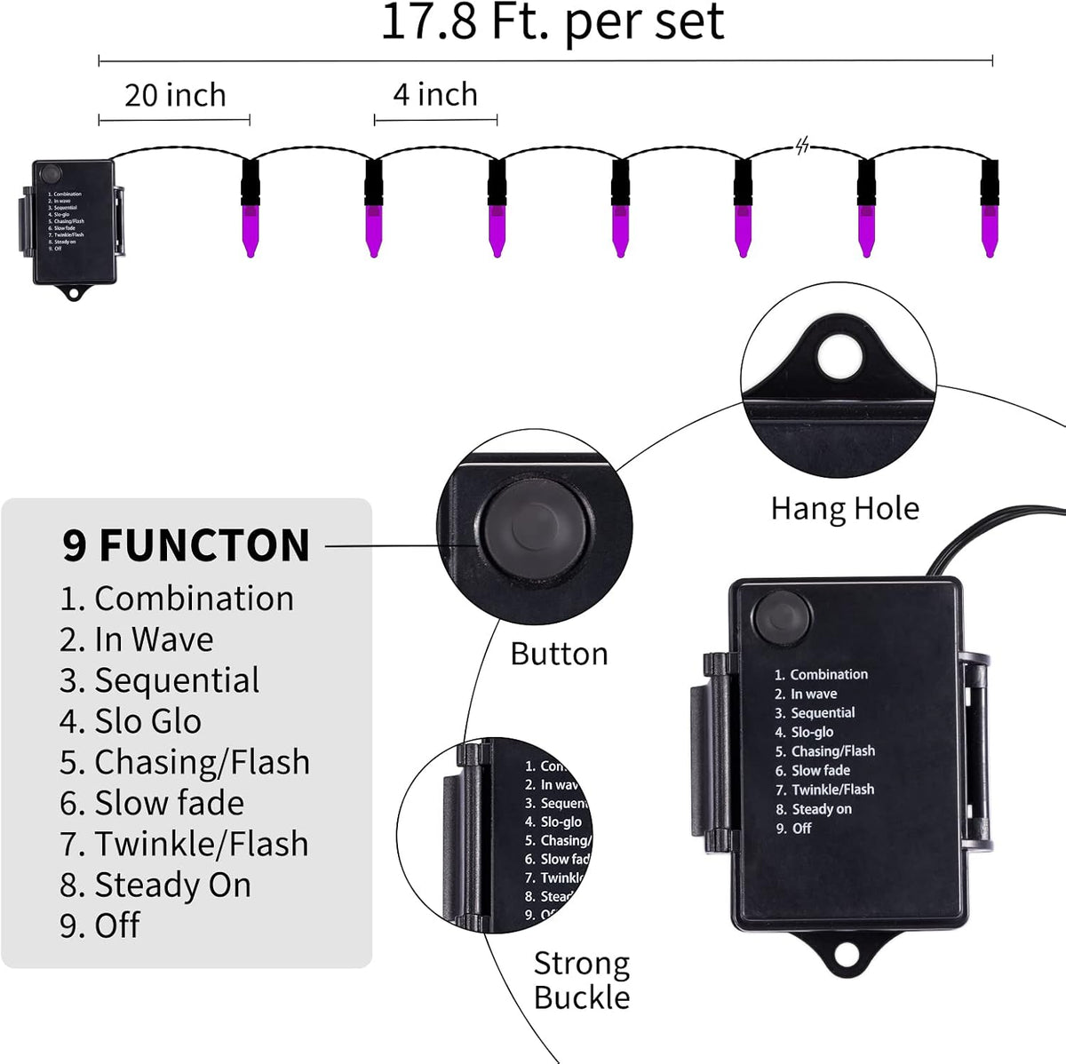 Halloween Battery Operated String Lights, 2 Pack 17.8 Feet 50 LED Purple