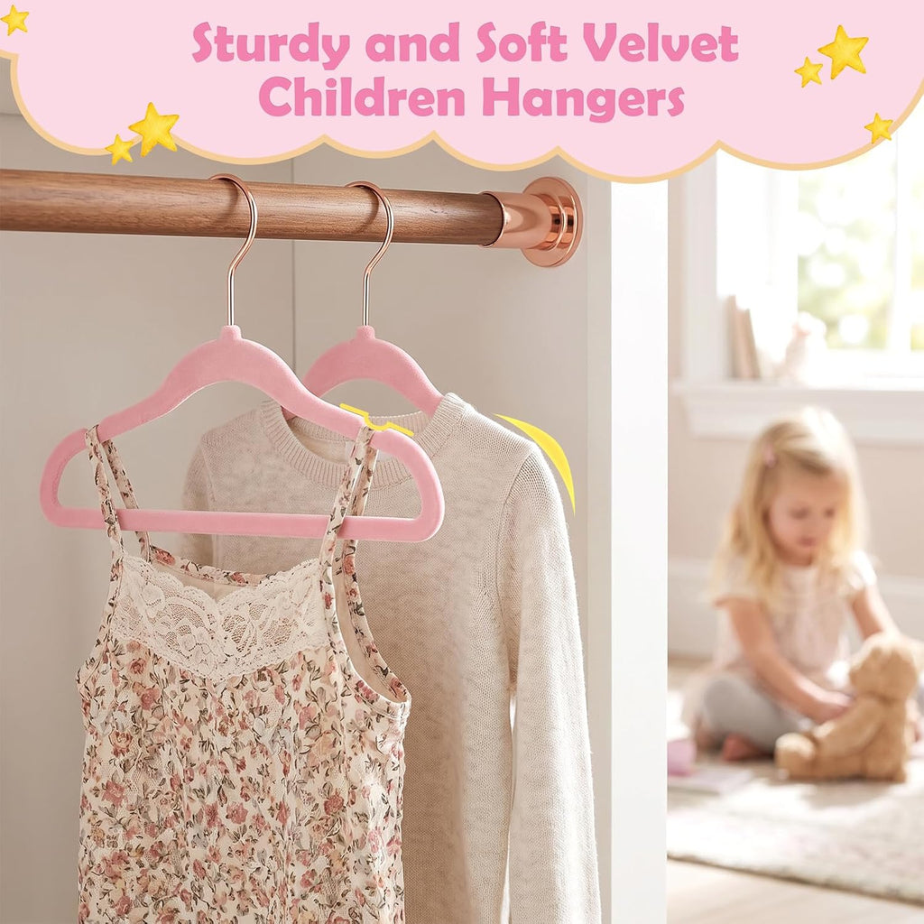HOUSE DAY Velvet Baby Hangers for Closet, Kids Hangers Velvet 60 Pack, Non Slip Toddler Hanger 11.8 Inch, Durable Childrens Hanger for Newborn Baby Clothes- Blush Pink