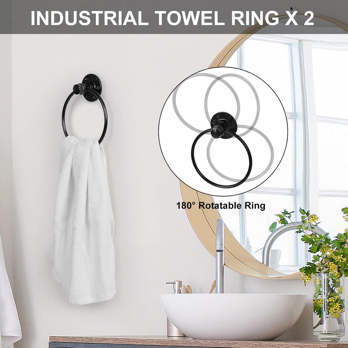 CADUKE 13-Pieces Black Bathroom Hardware Set Industrial Pipe Towel Bar
