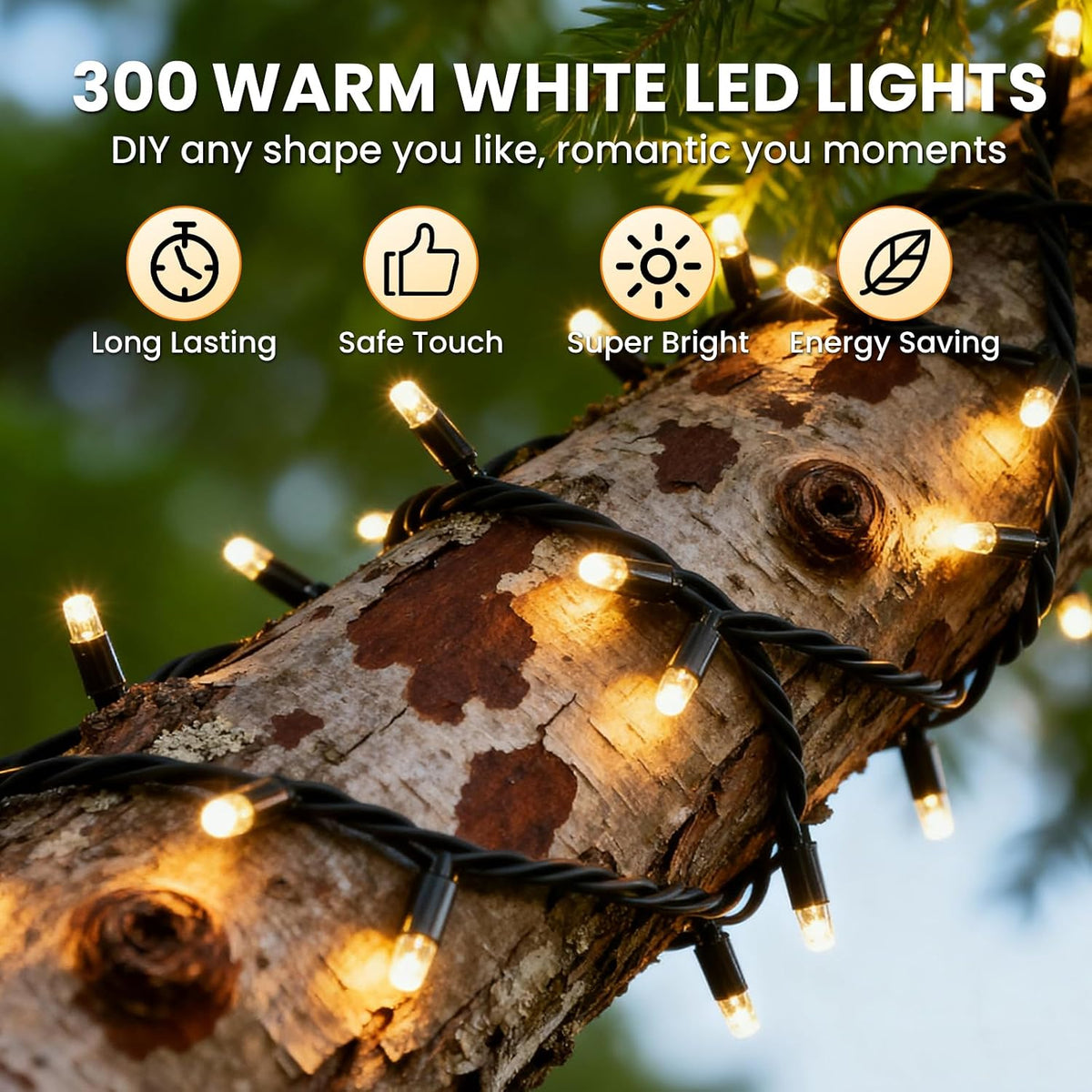 JTSIOV 98FT/30M 300LED Christmas Tree Lights, 8 Modes Outdoor Fairy Lights Plug in, Waterproof Outdoor String Lights Mains Powered for Bedroom, Garden, Party, Wedding, Christmas Decoration