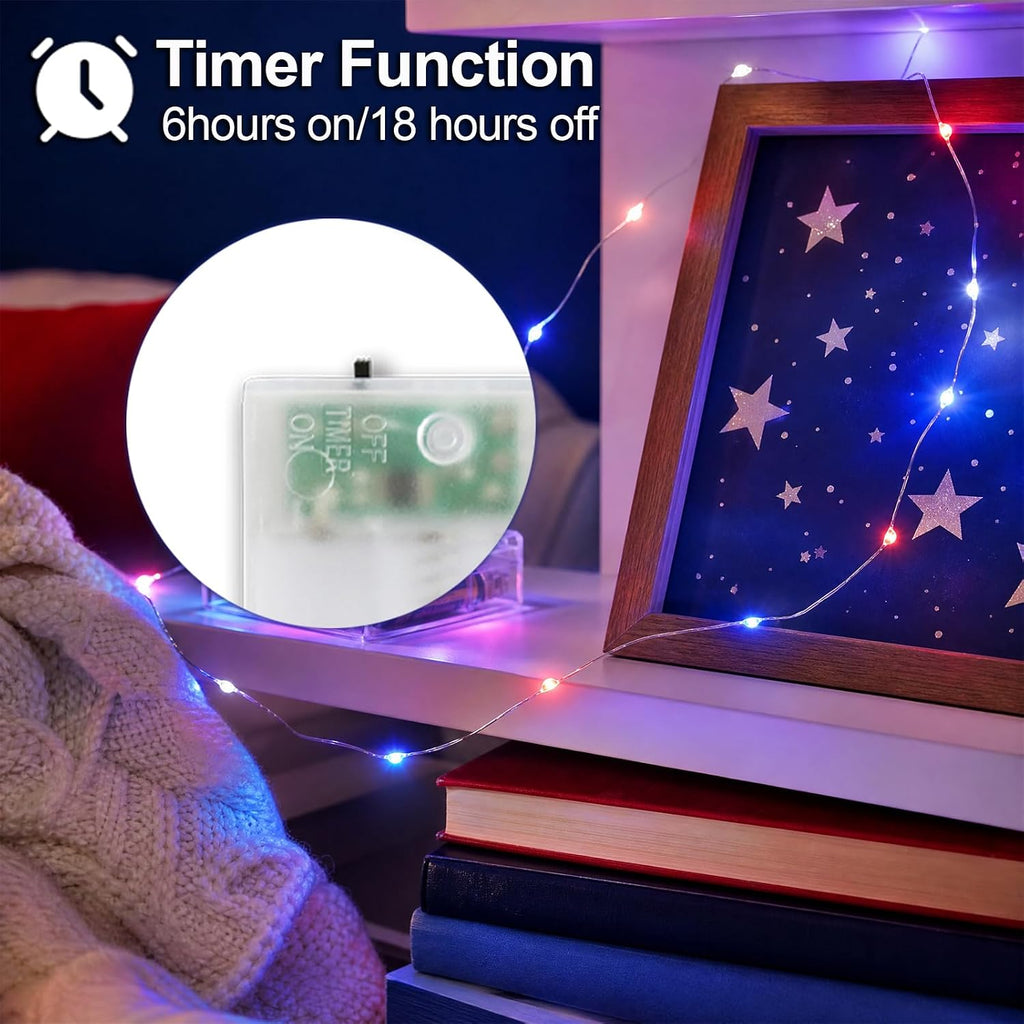 Patriotic Red White and Blue Fairy String Lights Battery Operated