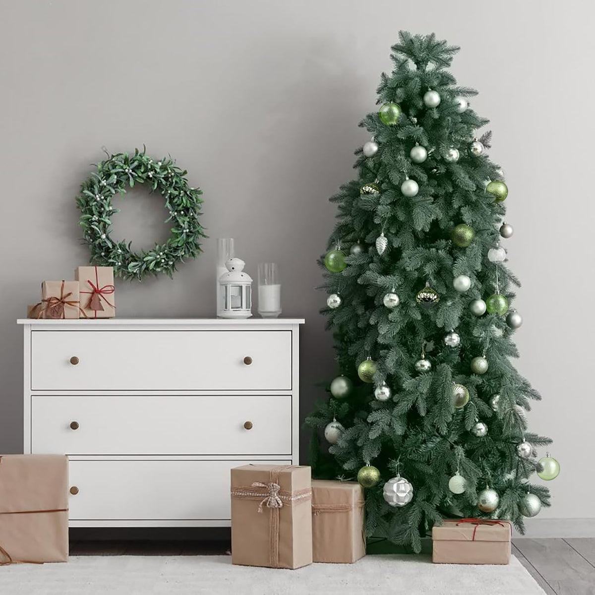 KI Store Light Green Christmas Balls 34pcs 2.36-Inch Christmas Tree Decoration Ornaments for Xmas Tree Holiday Wreath Garland Decor Ornaments Hooks Included