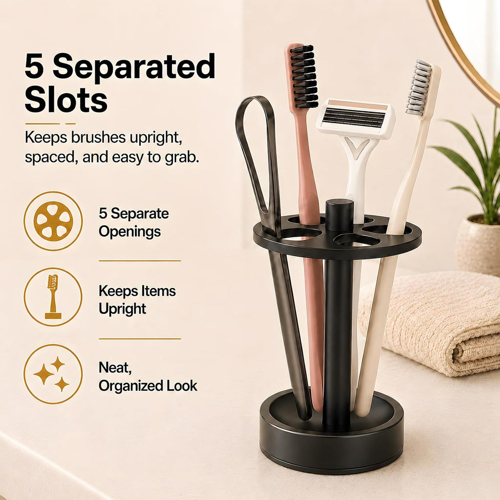 5 Slots Open-Design Bathroom Toothbrush Holder Stand for Manual Toothbrush