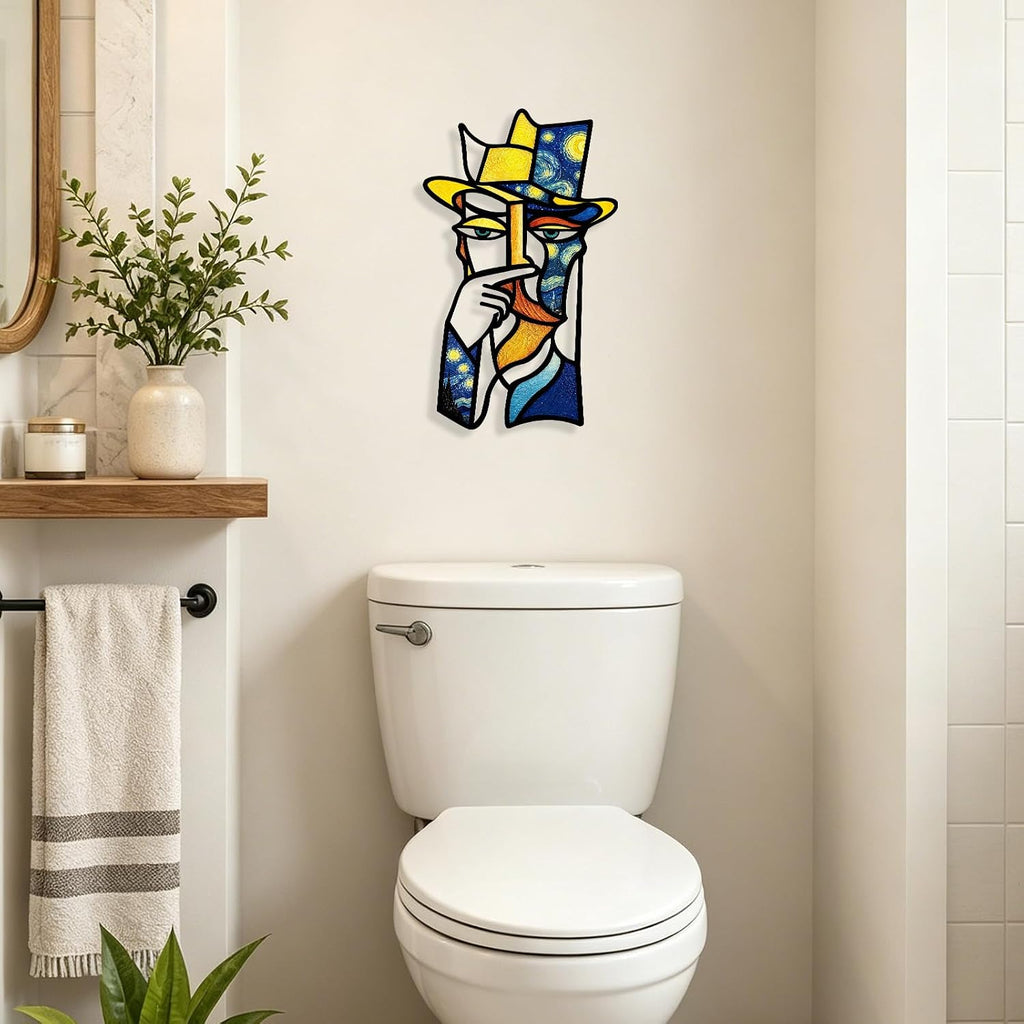 Kercan Bathroom Wall Decor, 14.1 x 8.6 Inch Abstract Metal Face Wall Art
