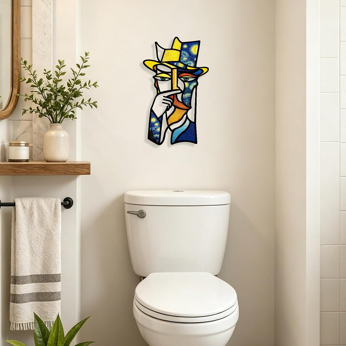 Kercan Bathroom Wall Decor, 14.1 x 8.6 Inch Abstract Metal Face Wall Art