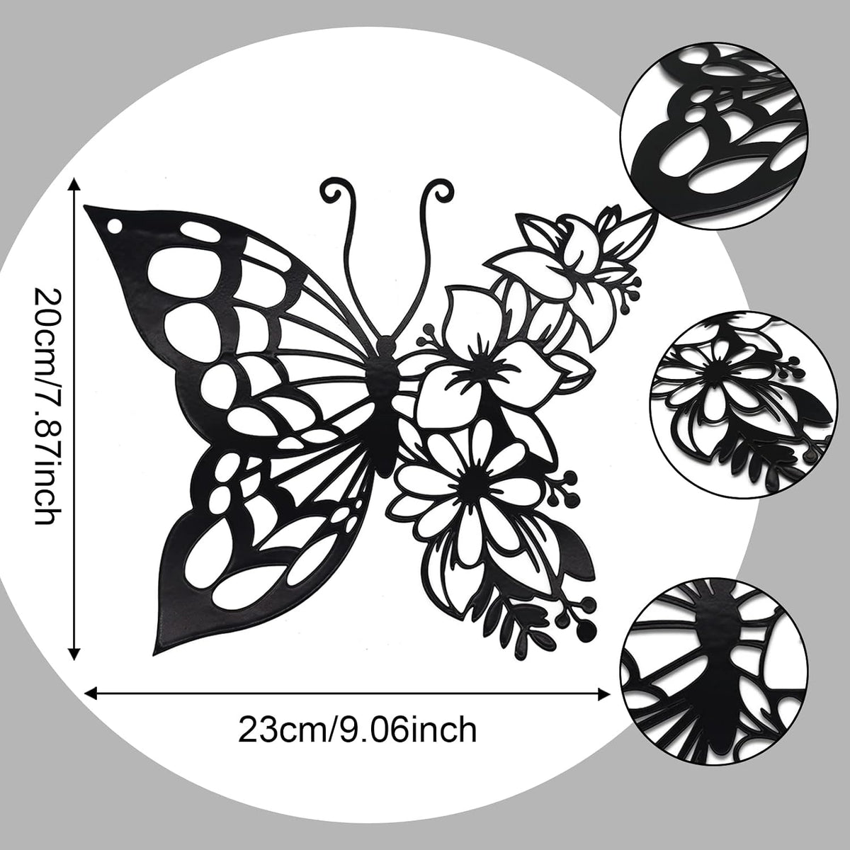 Butterfly Decoration Black Wall Art Boho Hanging Flower Wall Home Decor