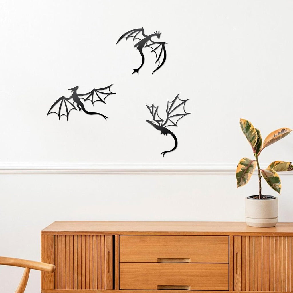 Prmstp 3 Set of Dragon Metal Wall Art, Black Dragon Wall Decor