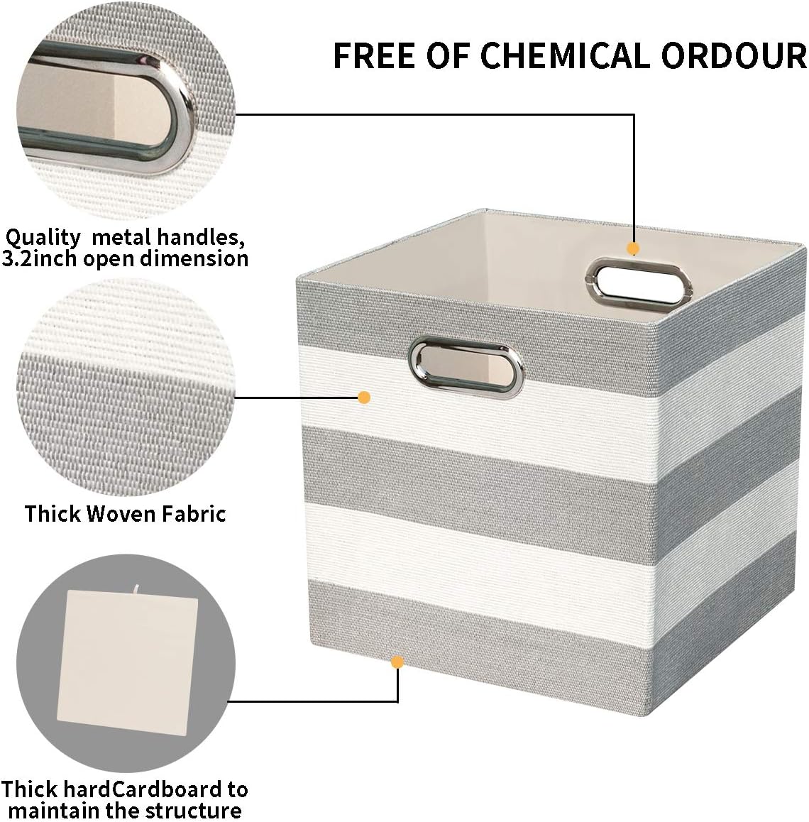 11x11 Storage Cubes Collapsible Fabric Bins Set of 4,Grey-white Striped