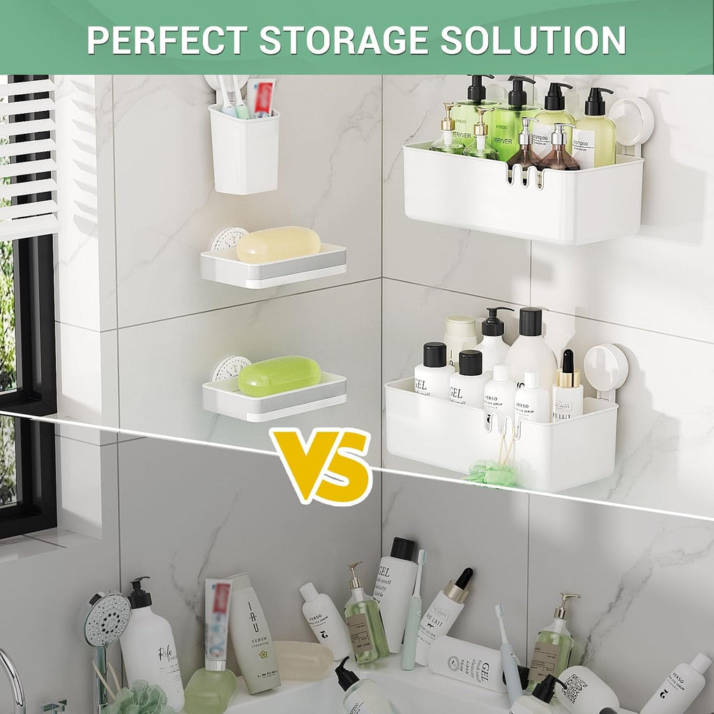 LUXEAR Shower Caddy 5 Pack Suction Cup Shower Organizer for Bathroom Storage Home &Kitchen,No Drilling Removable Plastic Shelf Organizer with Soap Dish&Toothbrush Holder Easy Install
