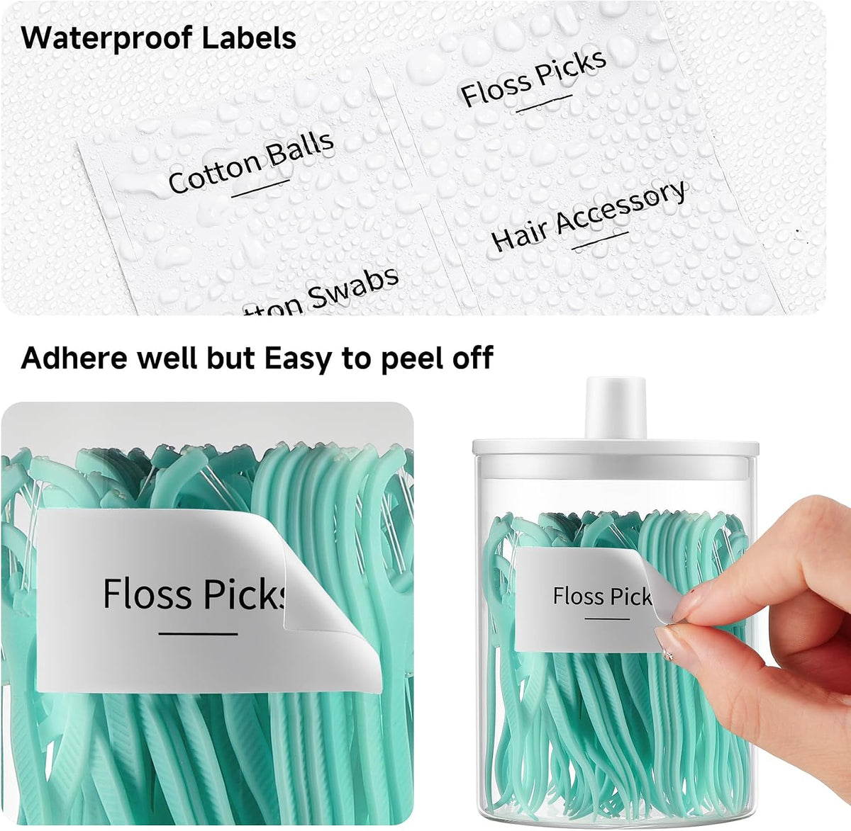 TIPGO Glass Qtip Holder Dispenser for Bathroom - 10 oz Clear Canister Apothecary Jar for Cotton Swabs, Balls, Pads, Floss Picks, Small Containers for Makeup Storage Organizer (2 Pack, White)