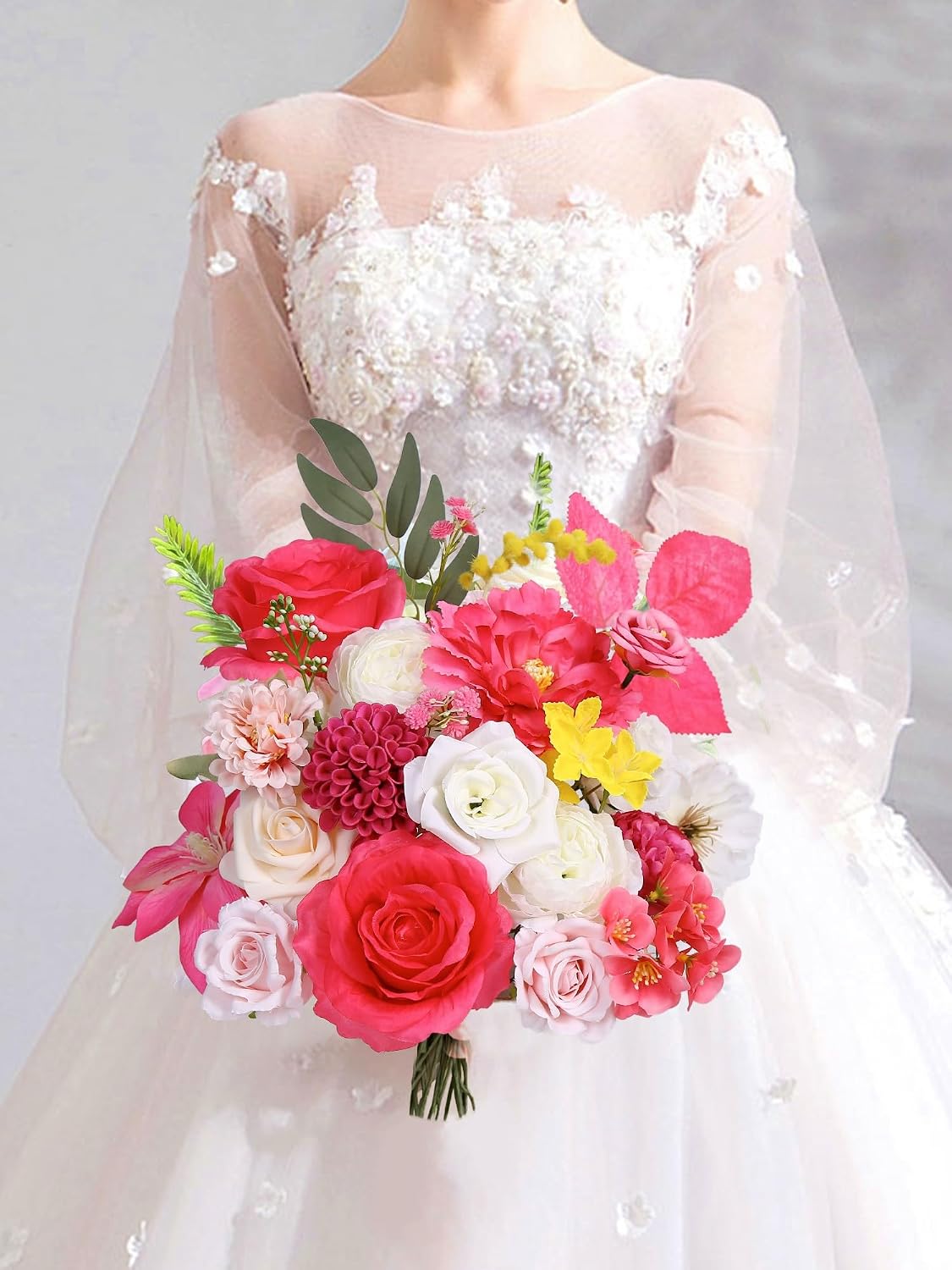 Artificial Flower Combo Hot Pink Silk Flowers for DIY Wedding Bridal Bouquets Table Cake Arch Floral Arrangement Table Centerpieces Baby Shower Party Home Decor