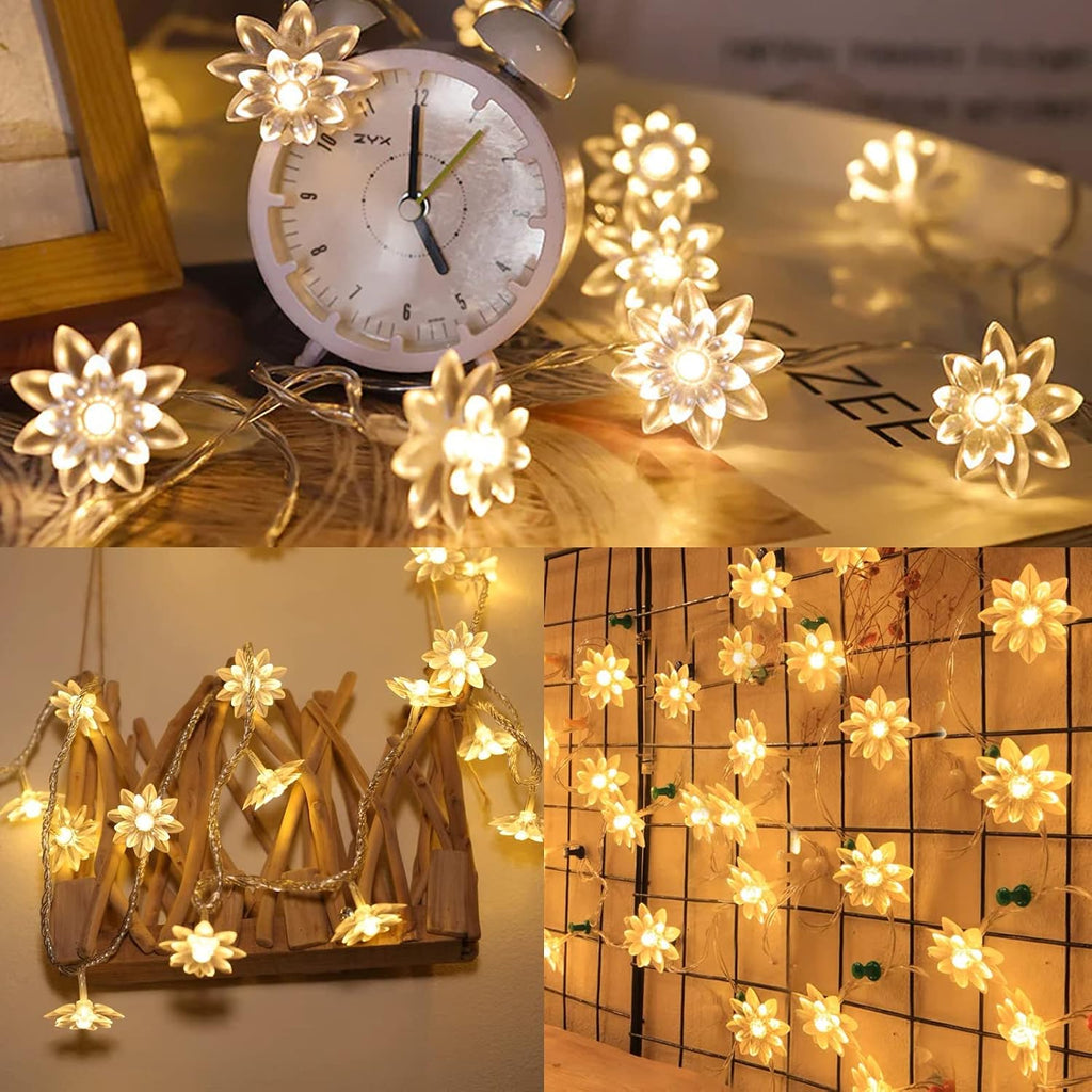 echosari Flower String Lights Battery Operated 158" Lotus Flower Warm White