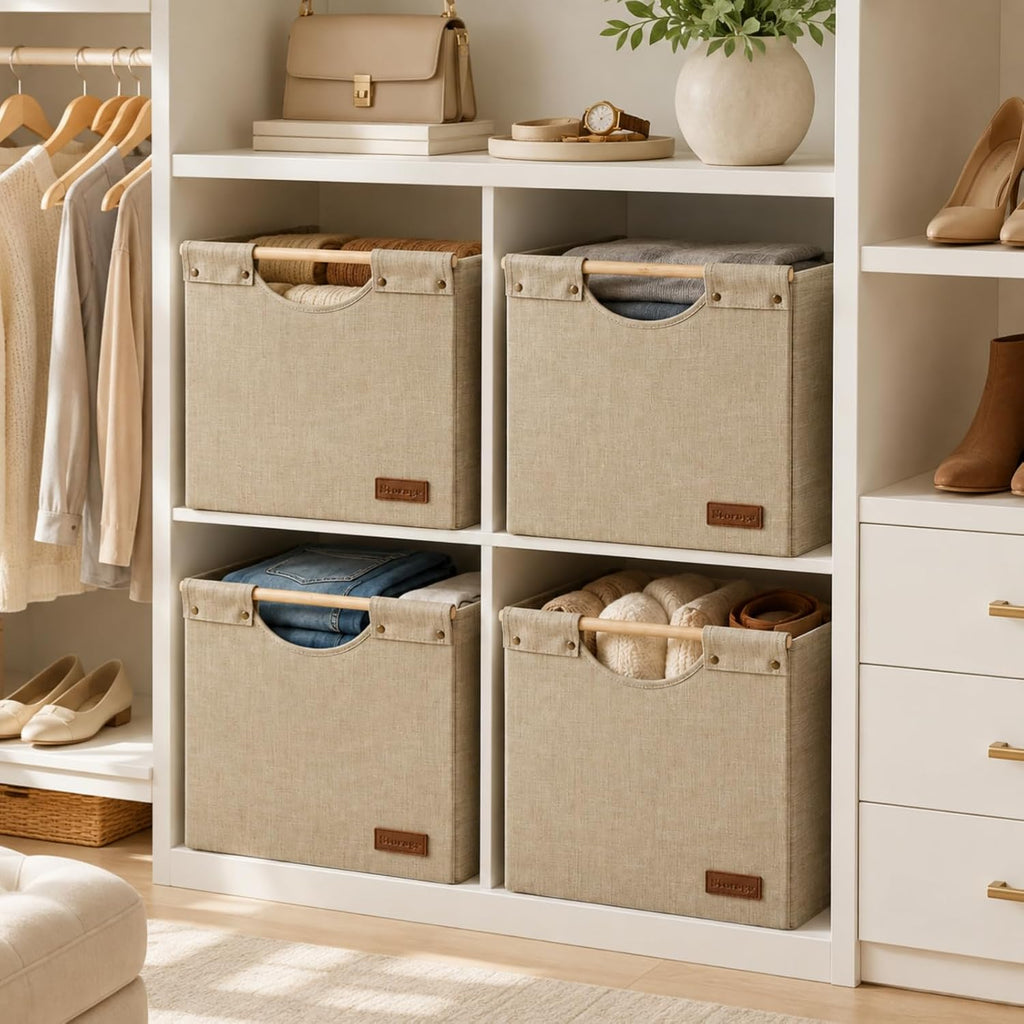 KAKAMAY Cube Storage Bin 13x15x13 Storage Cubes for Kallax 4-Pack Khaki