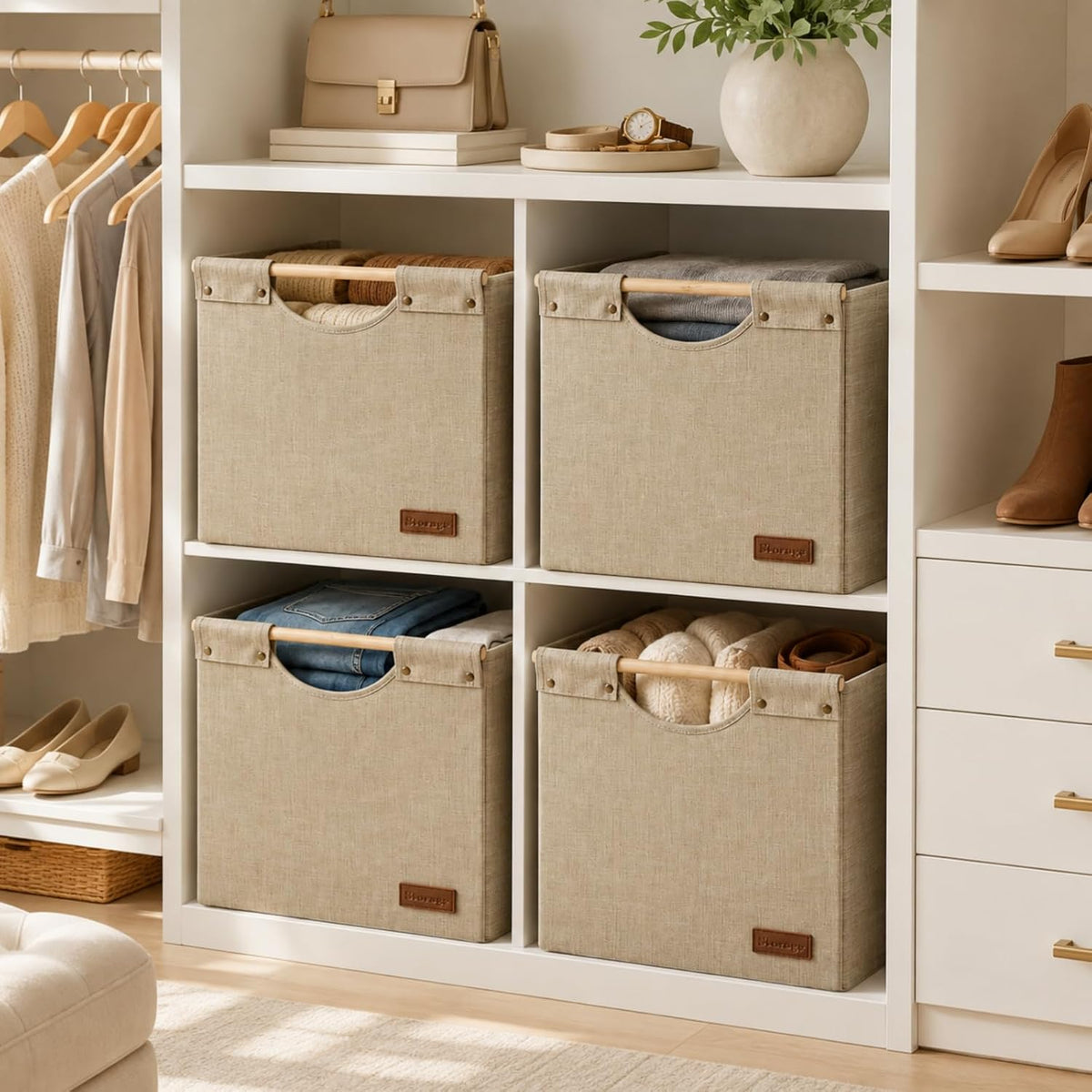 KAKAMAY Cube Storage Bin 13x15x13 Storage Cubes for Kallax 4-Pack Khaki