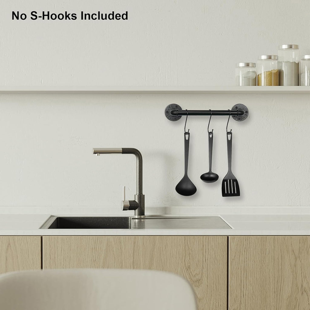 Livabber Industrial Pipe Towel Bar, Rustic Iron Decor Bathroom Hardware Towel Holder Accessory, Heavy Duty Wall Mounted Bath Towel Rack,Black (12 Inch)