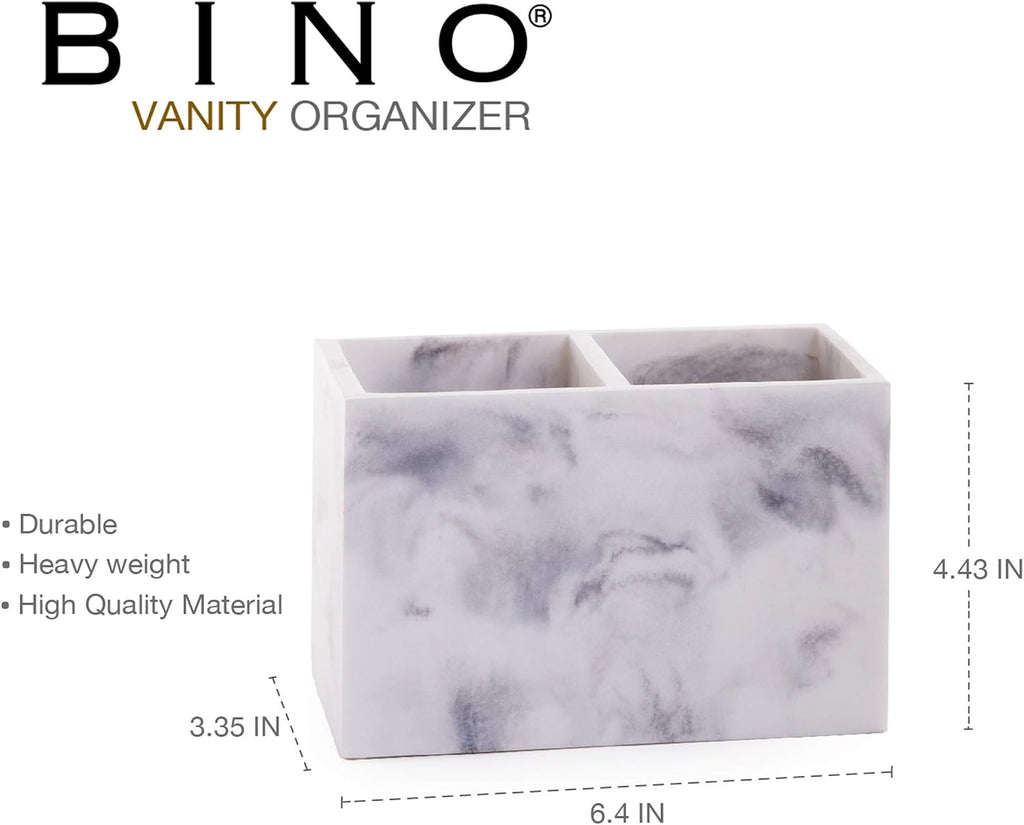 BINO | Multi-Purpose 2 Compartment Organizer - Elegant Makeup Brush & Toothbrush Holder for Bathroom and Vanity | Marble Stylish Accessories for Organization