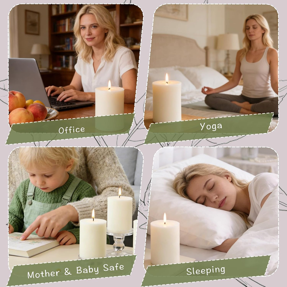 White Soy Pillar Candles,Non-Toxic,3x4 Inch, 55-Hour,Unscented,3 Pack
