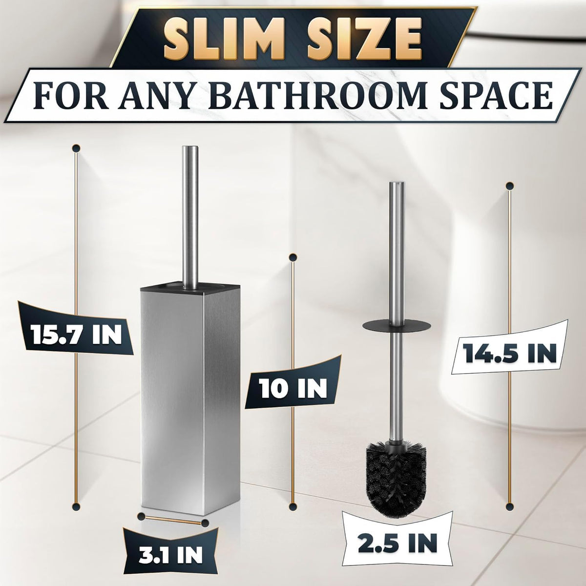 Silver Toilet Brush and Holder Set, Freestanding (Square Shape)