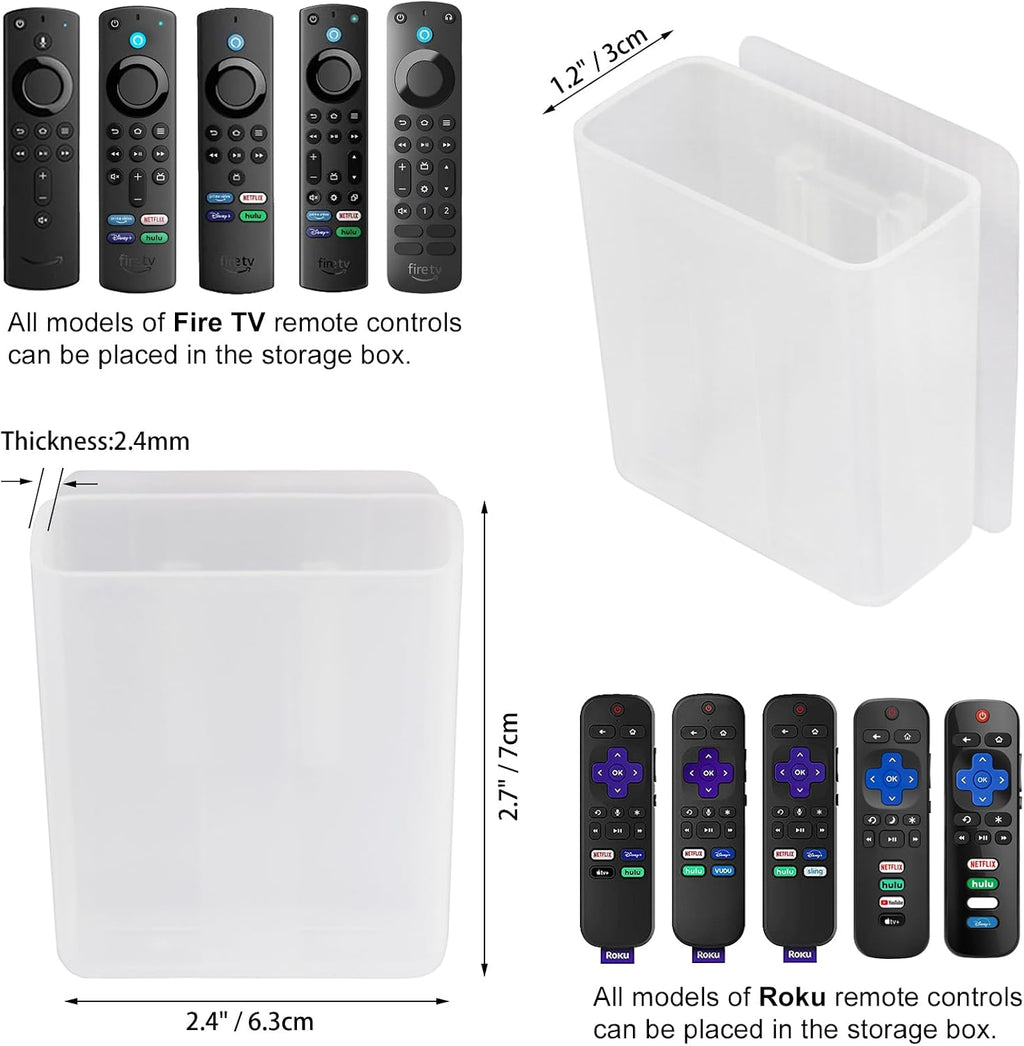 PINOWU [2 Pack] Universal Remote Control Holder 7x6x3cm, Wall Mount Media Organizer Self-Adhesive Storage Box, Office Supply Accessories