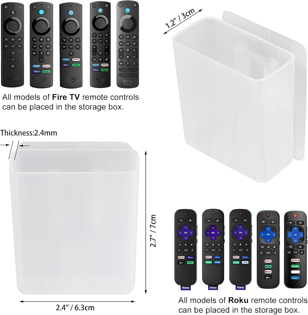 PINOWU [2 Pack] Universal Remote Control Holder 7x6x3cm, Wall Mount Media Organizer Self-Adhesive Storage Box, Office Supply Accessories