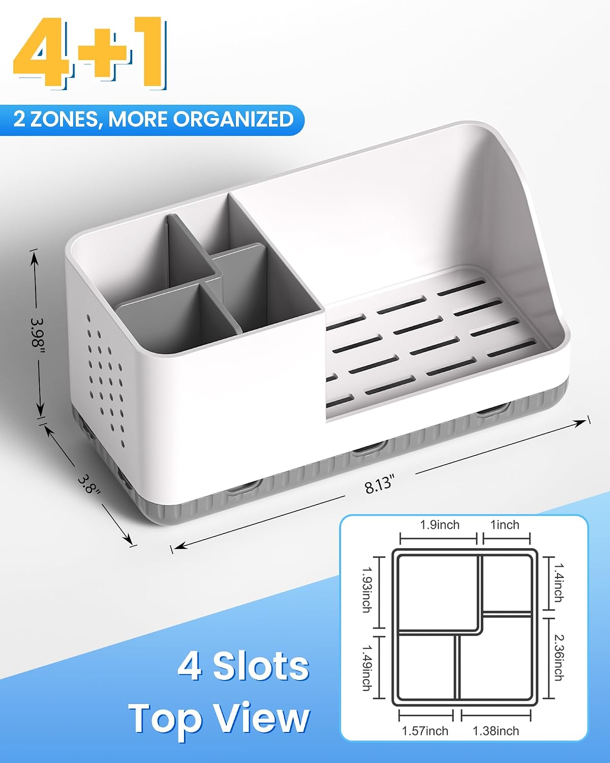 Toothbrush Holder Bathroom Counter Organizer & Storage Detachable