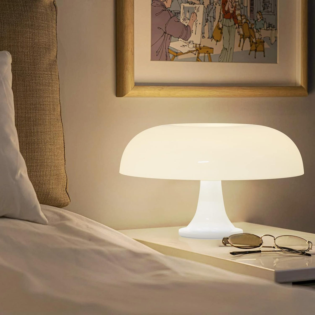 White Mushroom Lamp, Mid Century Modern Table Lamp for Bedroom, Minimalist Mushroom Decor Bedside Small Lamps, 2700K(Bulb Included, Plug Powered)