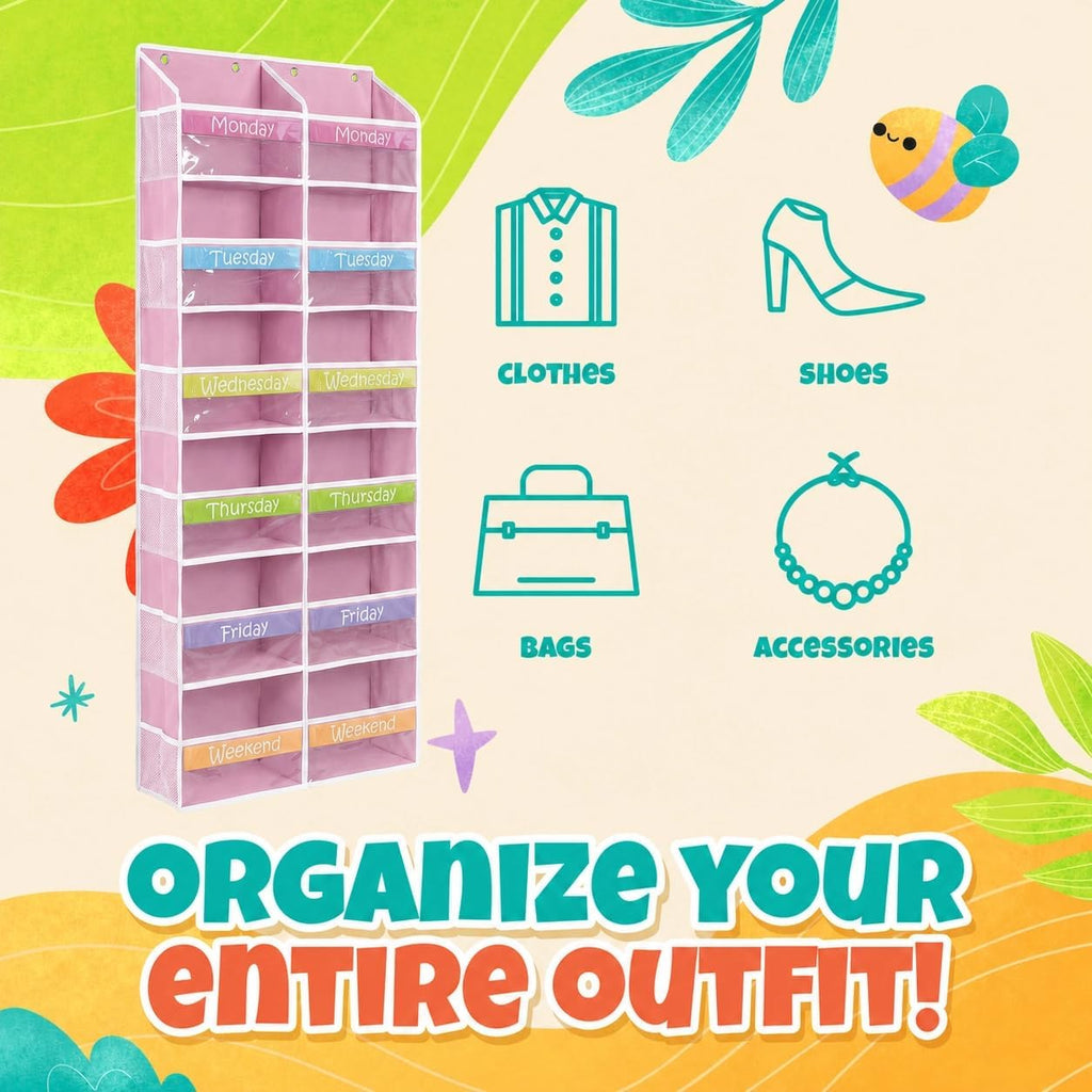 Housables Weekly Clothes Organizer for Kids, Kids Closet, 12 Shelf, Pink