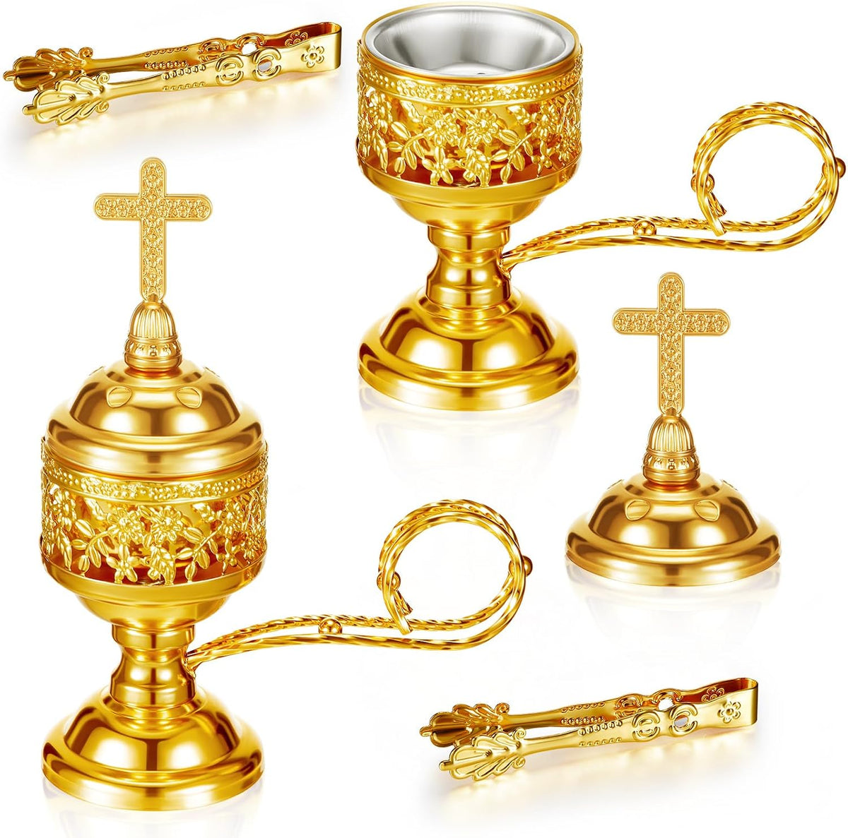 Zonon 2 Sets Incense Burner with Tong, Gold, Classic