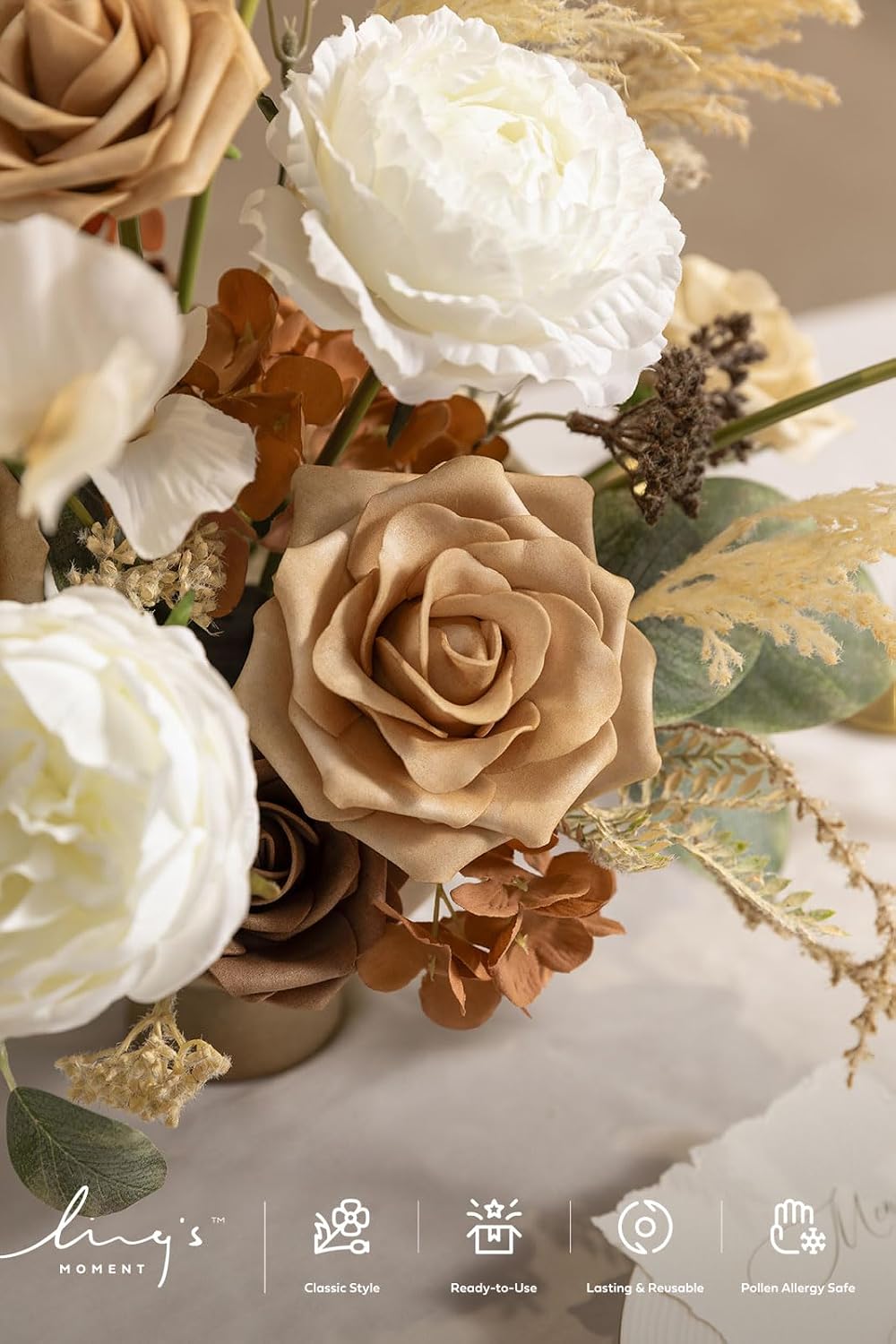 Ling's moment Artificial Wedding Flowers Deluxe Combo, Brown & Tawny Beige