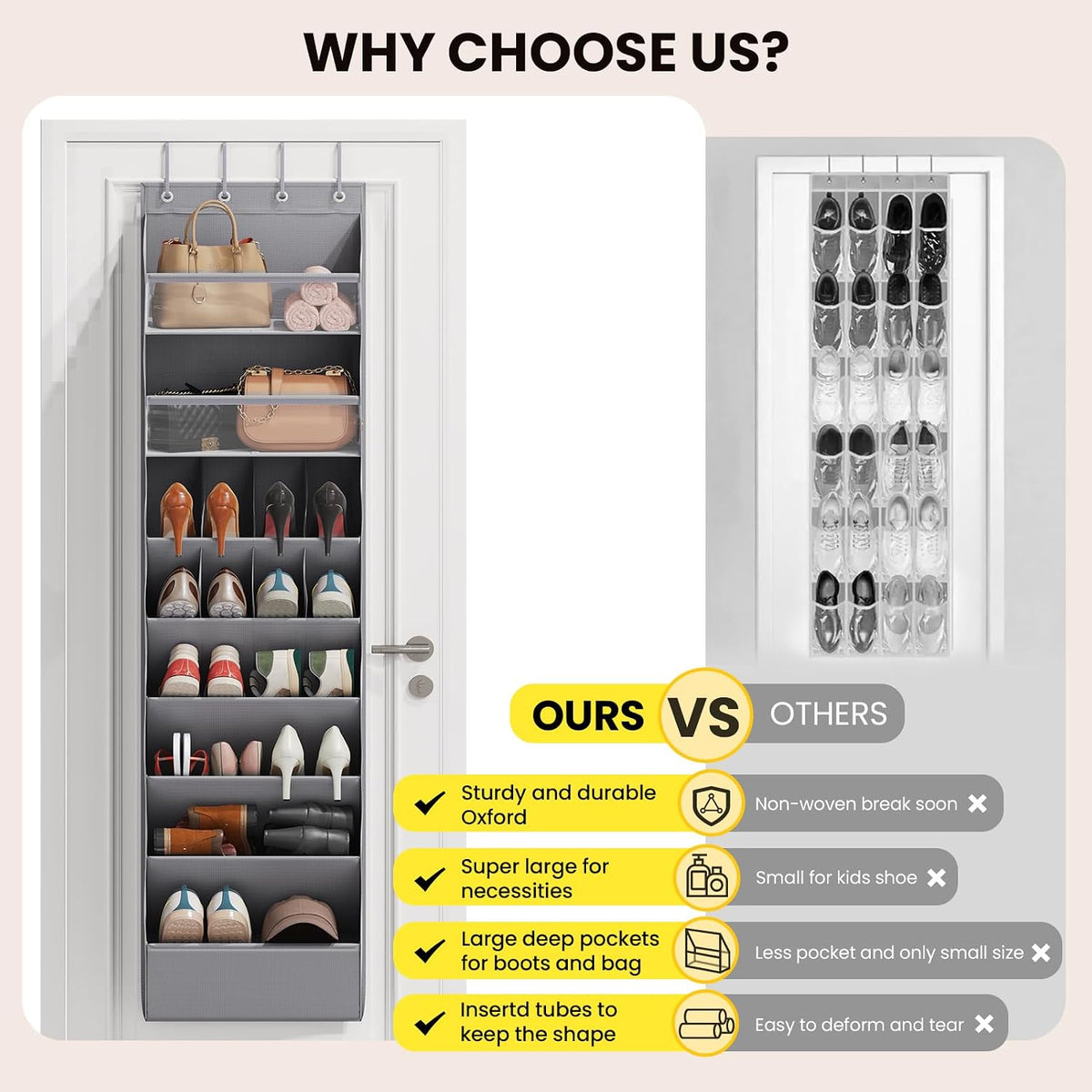 Mefirt XL Clear Over the Door Shoe Organizer for Closet Fit 25 Pairs