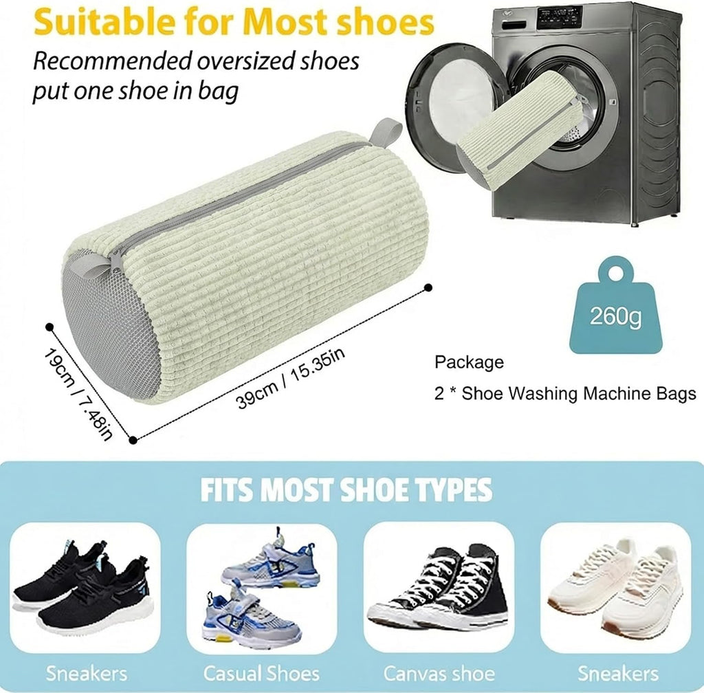 Shoe Washing Machine Bag，2PCS Laundry Shoe Bags for Sneaker，Washer and Dryer Reusable Shoes Cleaning Bag for All Shoe Sizes - Cream