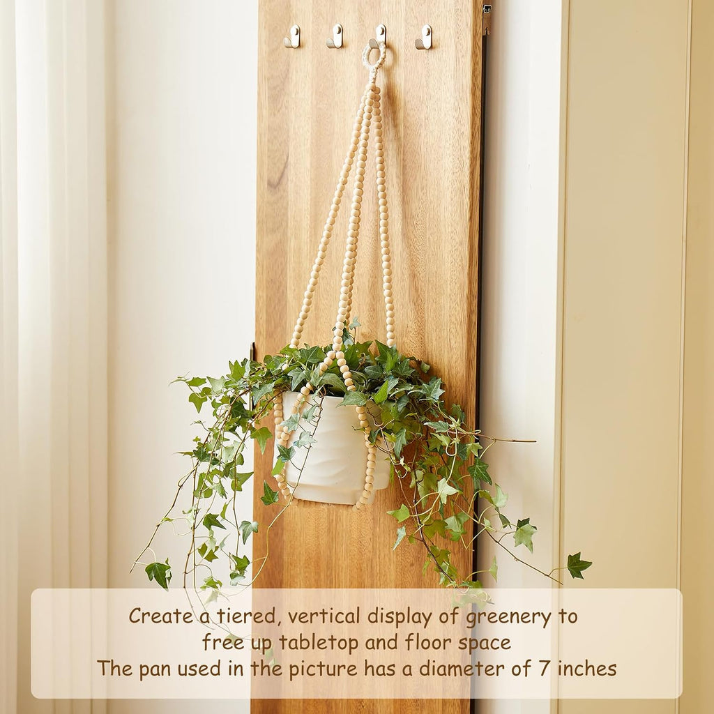 Boho Wood Bead Macrame Plant Hangers, 2Pack Handmade Beaded Hanging Planter Holders for Indoor with 4 Hooks, Fits 4–8 Inch Pots, Hanging Basket for Living Room Bedroom Patio Balcony Home Decor