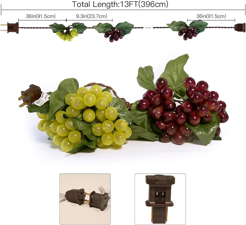 Decorative String Lights, Grape Vine with Leaves, 100 LED Warm White Lights