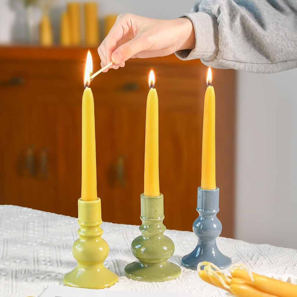 DEYBBY Beeswax Taper Candles, 6 Inch, Unscented, Natural, 12 Pack