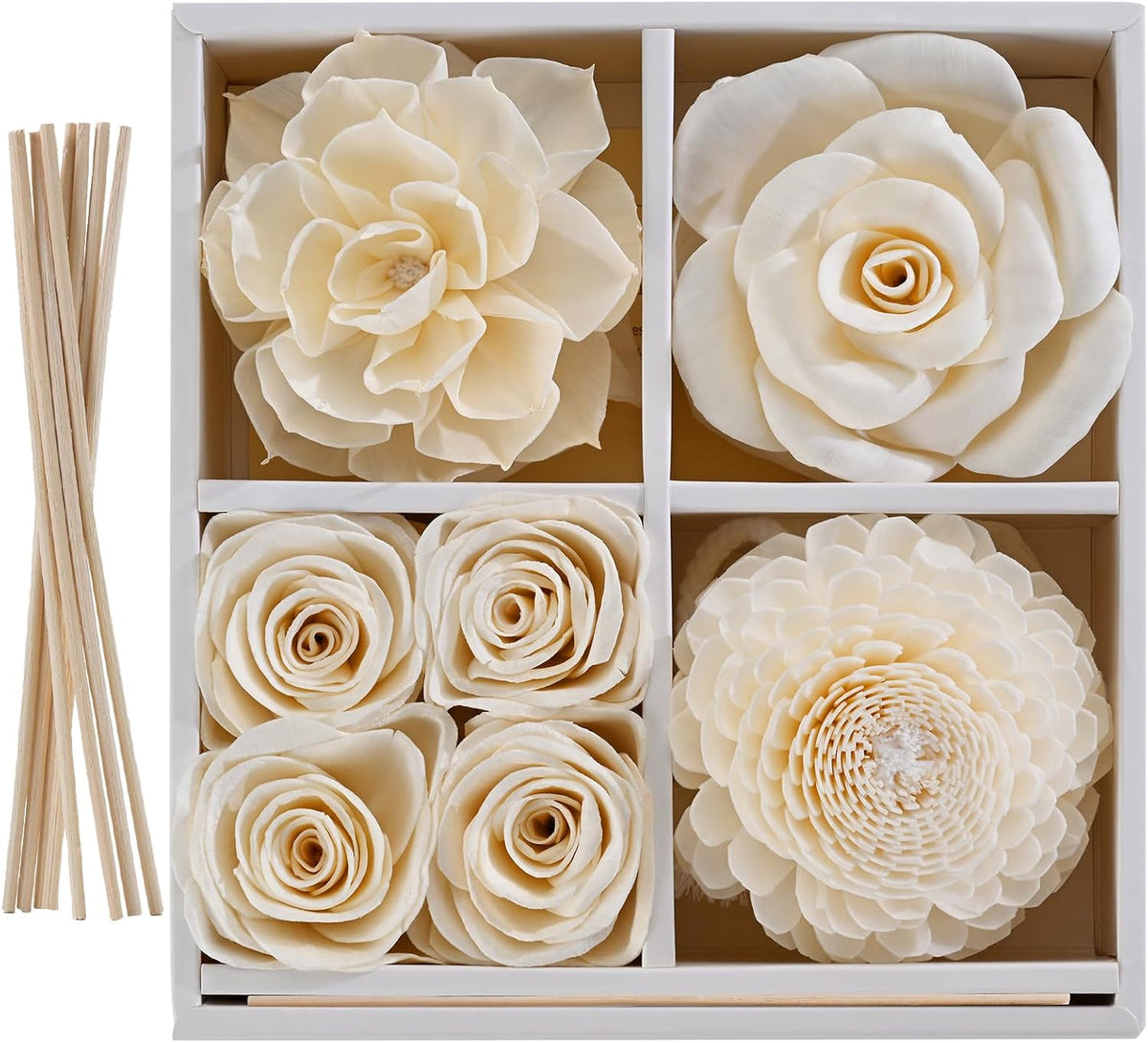 Flower Diffuser, Reed Diffuser Flowers, Sola Wood Flowers, Natural Material Reed Flower, with 8 Pcs Diffuser Rattan,2-3.5 Inches (Intangible Cultural Heritage Series - Garden)