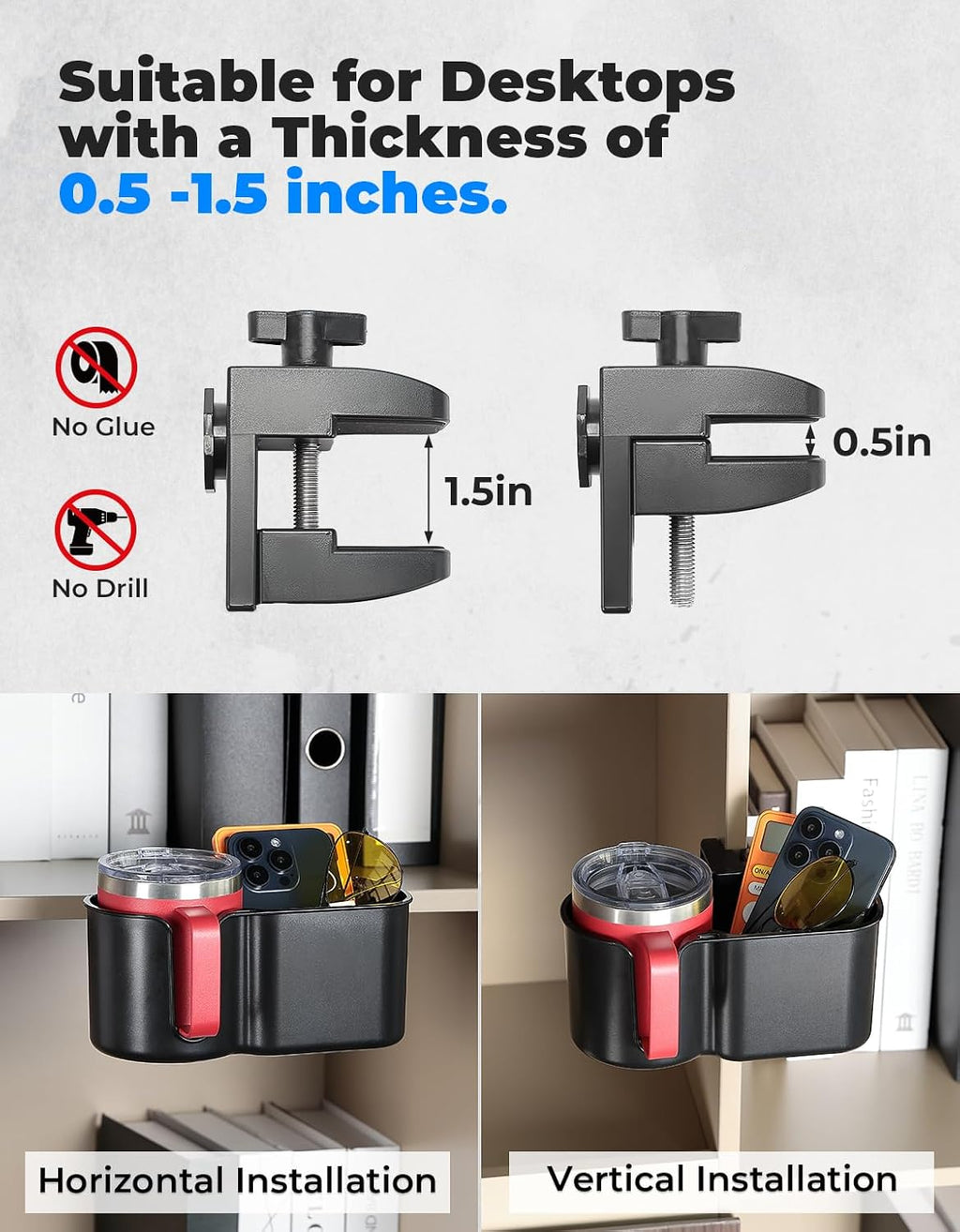 KEMIMOTO 2-in-1Desk Cup Holder, for Most 18-32 oz Bottles, Black