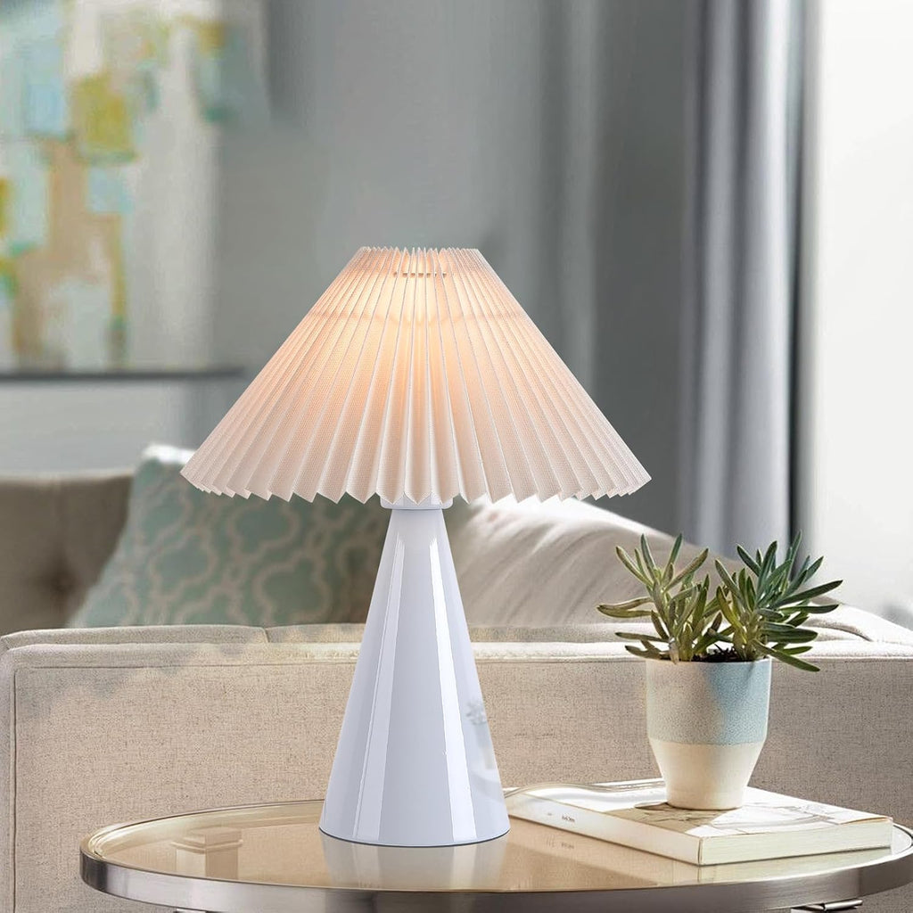 Ziqqeelam Light Blue Small Table Lamp, Cute Table Lamp, Pleated Table Lamp,Light Blue Bedroom Lamps for Nightstand, Small Scalloped Lamp Shade Table Lamps for Small Spaces for Bedroom,Living Room