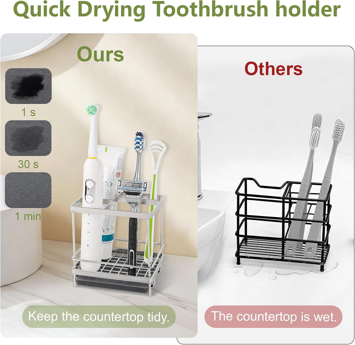 Electric Toothbrush Holders for Bathrooms Toothpaste Organizer, Sliver
