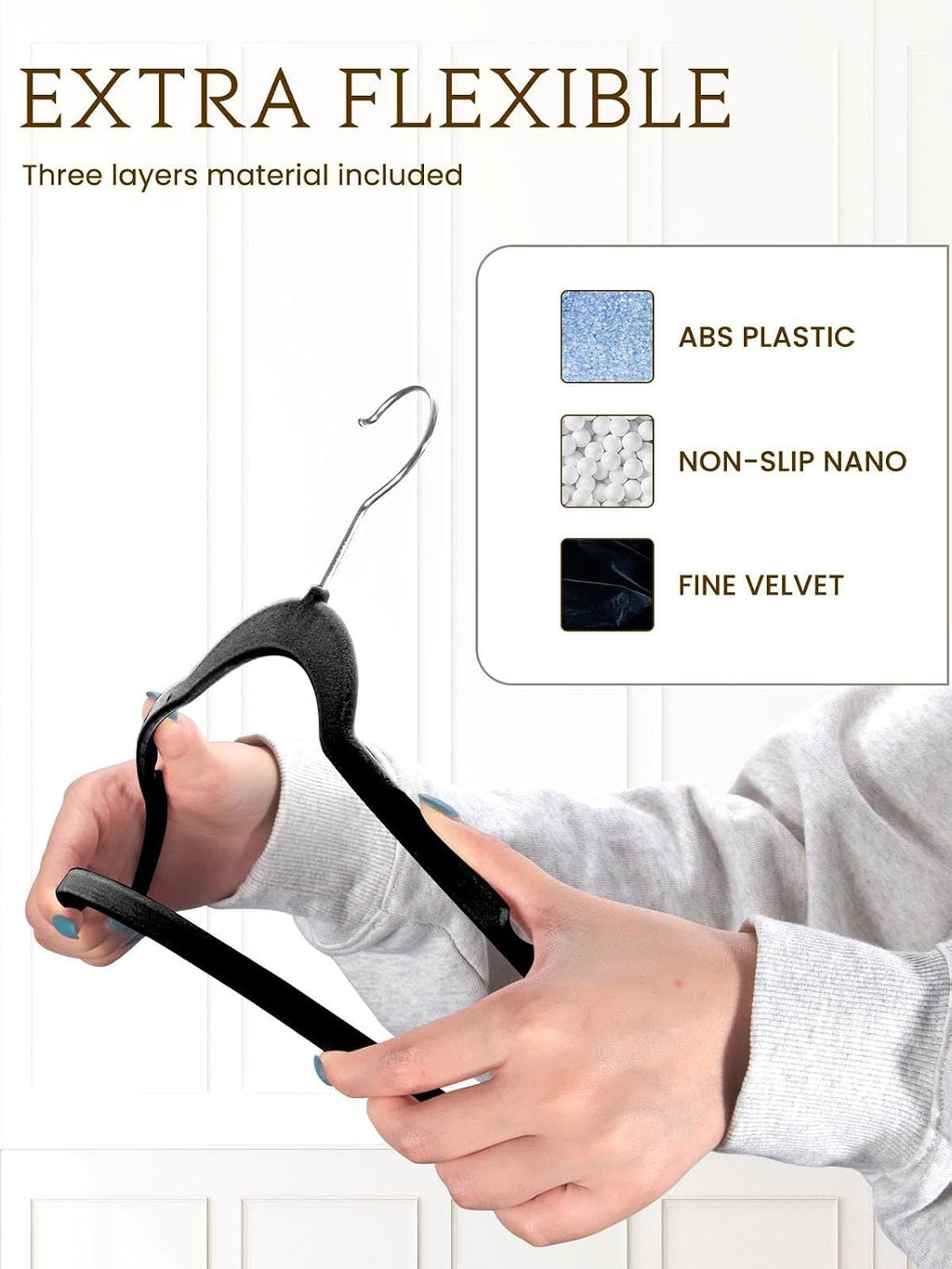 Black Velvet Hangers 70 Pack, Non Slip Felt Slim Hangers for Space Saving