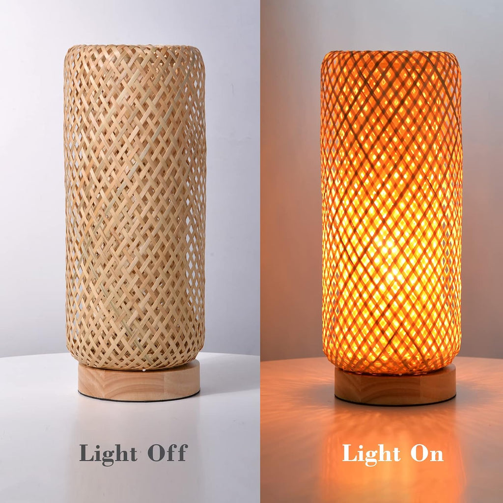 Arturesthome Bamboo Table Lamps with Shade, Rustic Farmhouse Boho Coastal Desk Lamp Night Light for Decorative Bedroom, Study Room, Cafe, Bookcase