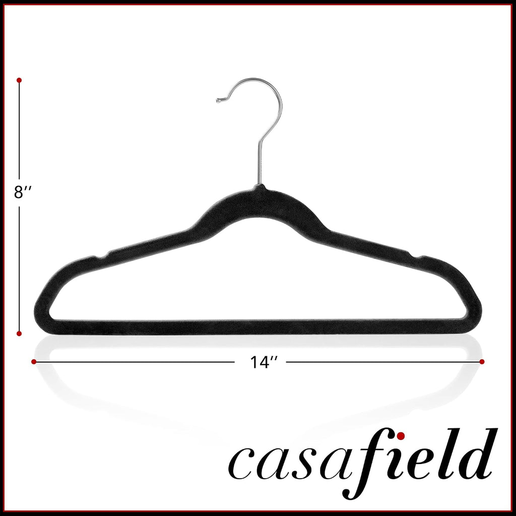 Casafield 50 Velvet Kid's Hangers - 14" Size for Children's Clothes - Black